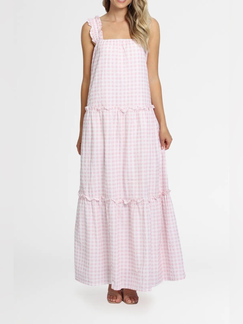 NWT Charlie Holiday Pink Gingham Lottie Maxi Dress